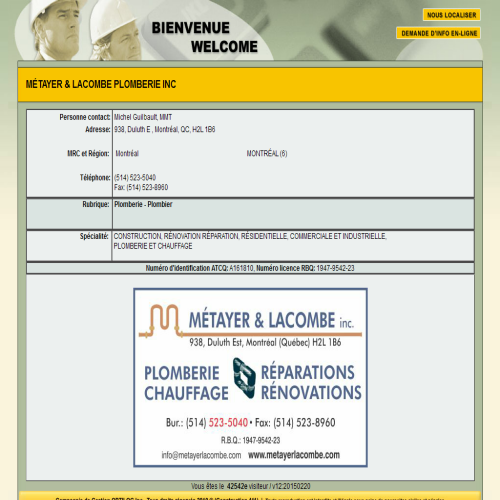 METAYER & LACOMBE PLOMBERIE INC