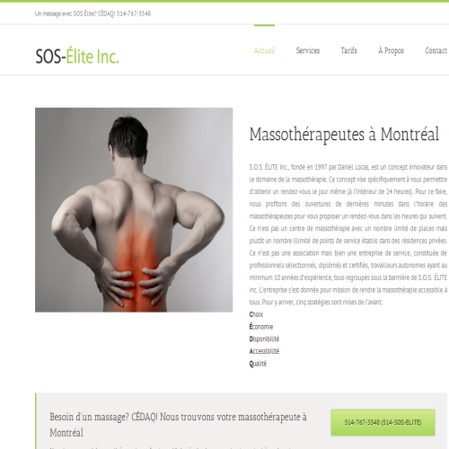 SOS ELITE INC - LE 911 DE LA MASSOTHERAPIE